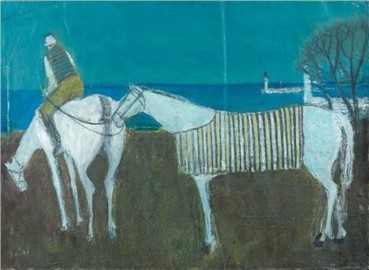 Painting, Abolghasem Saidi, Chevaux de course sur la côte, 1954, 4750